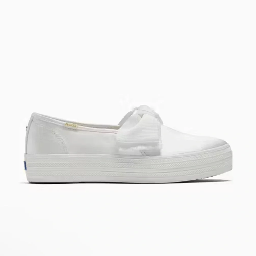 Kate Spade X Keds White Triple Decker Slip-On Satin Bow Platform Sneaker Bridal - Picture 2 of 11